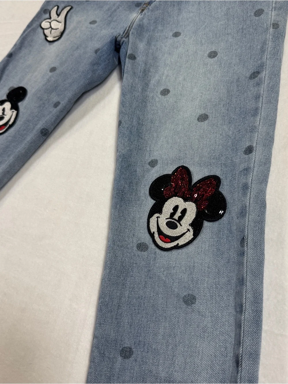 Disney x Gap Girls Jeans Mickey & Minnie Appliqué Patches Polka Dots size 10